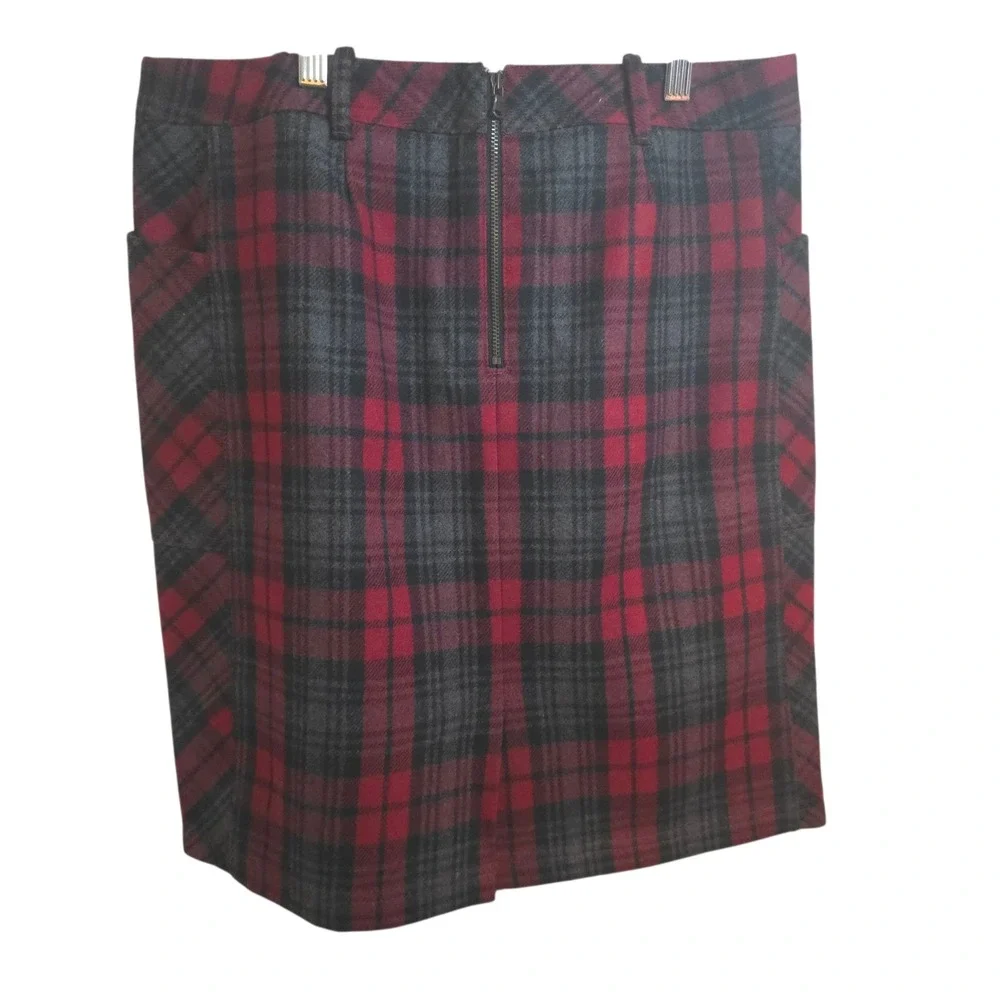 Eddie Bauer Wool Blend Tartan Plaid Mini Skirt‎ TS S Lined Pockets Academia Xmas